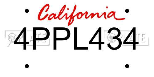 4PPL434 California License Plate