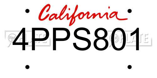 4PPS801 California License Plate