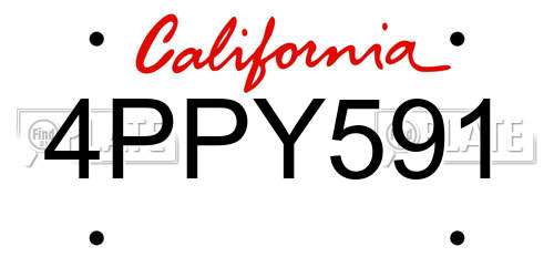 4PPY591 California License Plate