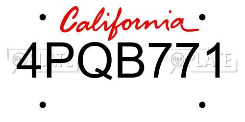 4PQB771 California License Plate