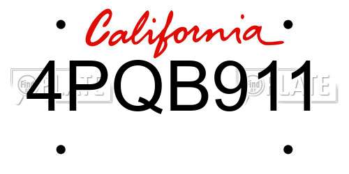 4PQB911 California License Plate