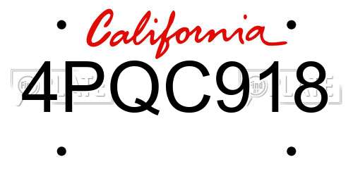 4PQC918 California License Plate
