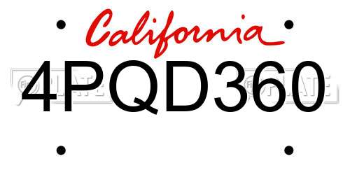 4PQD360 California License Plate