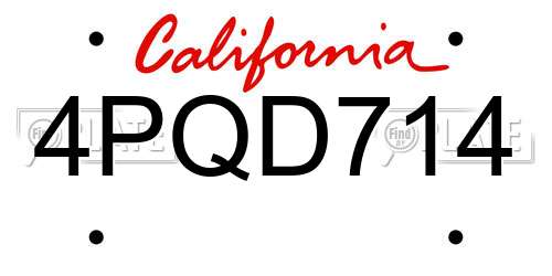 4PQD714 California License Plate