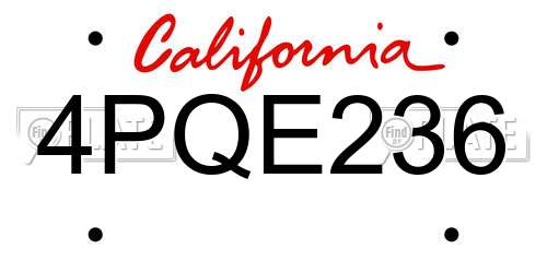 4PQE236 California License Plate