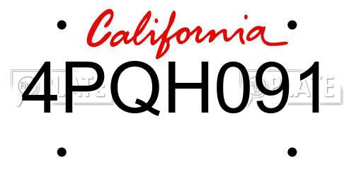 4PQH091 California License Plate