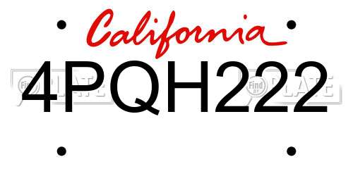 4PQH222 California License Plate