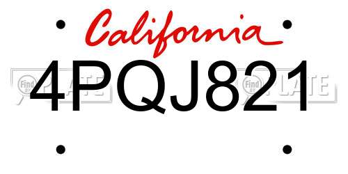 4PQJ821 California License Plate