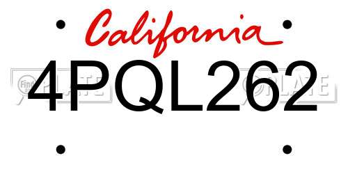 4PQL262 California License Plate