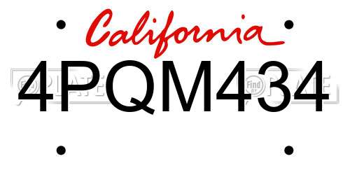 4PQM434 California License Plate