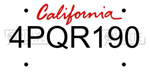 4PQR190 California License Plate