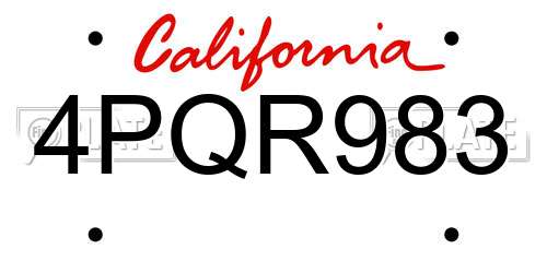 4PQR983 California License Plate