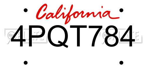 4PQT784 California License Plate