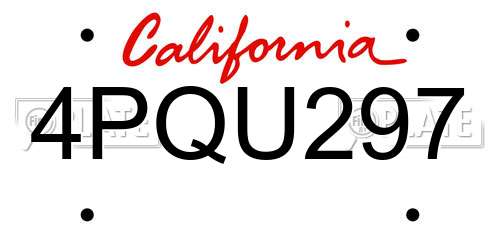 4PQU297 California License Plate