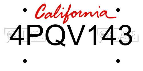 4PQV143 California License Plate