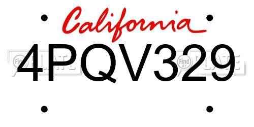 4PQV329 California License Plate