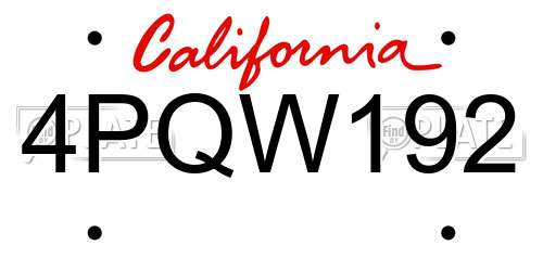 4PQW192 California License Plate