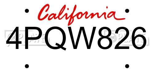 4PQW826 California License Plate
