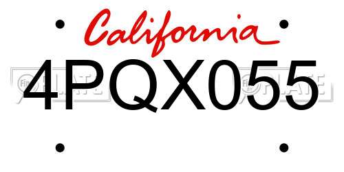 4PQX055 California License Plate