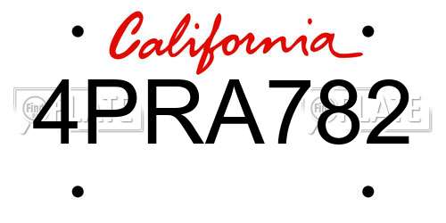 4PRA782 California License Plate