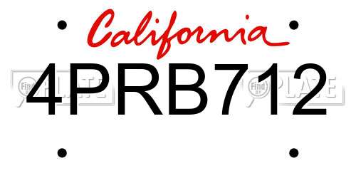 4PRB712 California License Plate