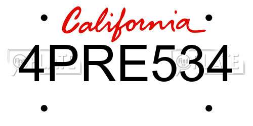 4PRE534 California License Plate