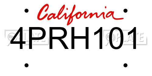 4PRH101 California License Plate