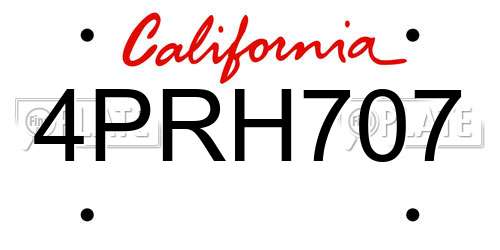 4PRH707 California License Plate