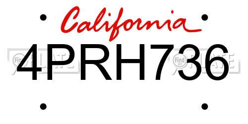 4PRH736 California License Plate