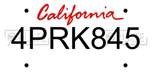4PRK845 California License Plate