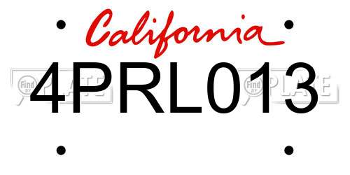 4PRL013 California License Plate