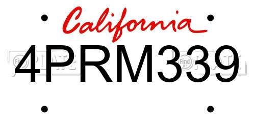 4PRM339 California License Plate