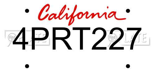 4PRT227 California License Plate
