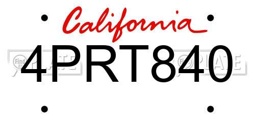 4PRT840 California License Plate