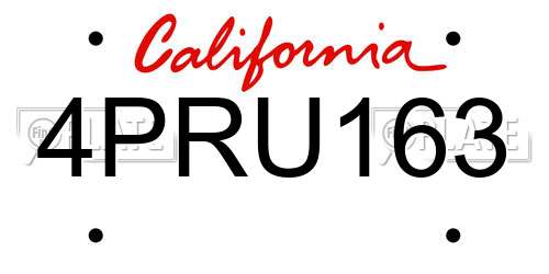 4PRU163 California License Plate