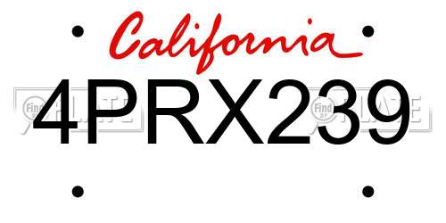 4PRX239 California License Plate