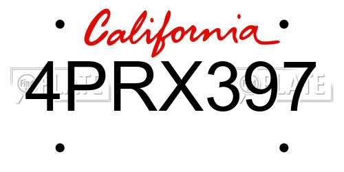 4PRX397 California License Plate