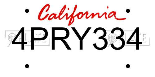 4PRY334 California License Plate