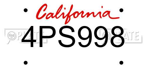 4PS998 California License Plate