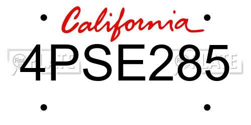 4PSE285 California License Plate