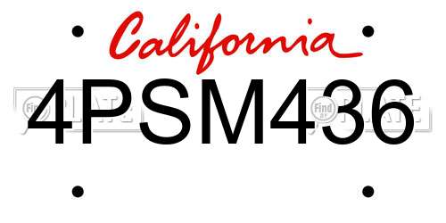 4PSM436 California License Plate
