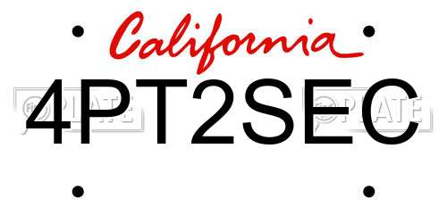 4PT2SEC California License Plate
