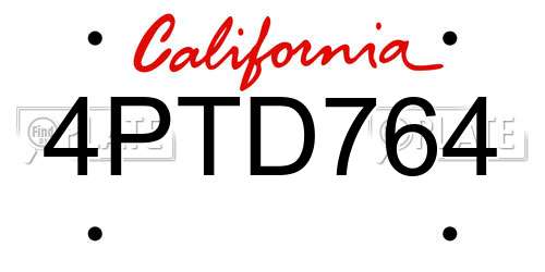4PTD764 California License Plate