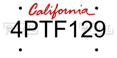 4PTF129 California License Plate