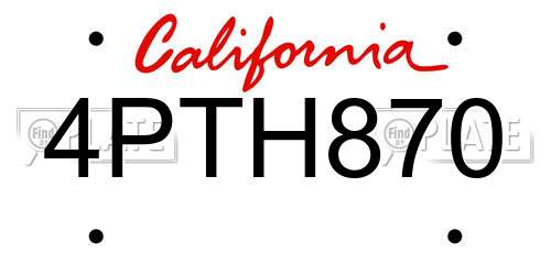 4PTH870 California License Plate