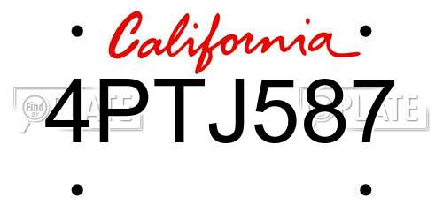 4PTJ587 California License Plate