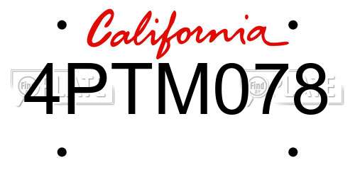 4PTM078 California License Plate