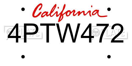 4PTW472 California License Plate
