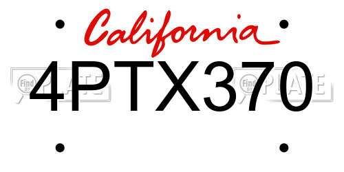 4PTX370 California License Plate