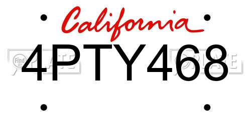 4PTY468 California License Plate